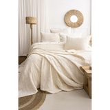 Şaheser Home Collection Bambi Jakarlı Yatak Örtüsü Seti, Yaprak Desenli, %100 Pamuk Jakarlı Kumaş, 3 Parça Yatak odası seti - Ekru - 240 x 260 cm