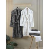 Şaheser Home Collection Benito %100 Pamuklu Bornoz Seti, 6 Parça Aile Bornoz Takımı , Kadın & Erkek Bornoz Seti - Standart - Antrasit - Krem