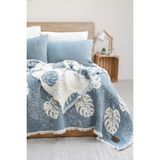 Şaheser Home Collection Forest Müslin Yatak Örtüsü Seti, 4 Katmanlı %100 Pamuk Jakarlı Dokuma, Müslin Battaniye (240X260 Cm) - Mavi - 240 x 260 cm