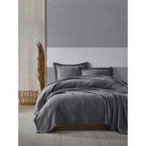 Şaheser Home Collection Grace Jakarlı Yatak Örtüsü Seti, Püskül Kenar Detaylı, %100 Pamuk Jakarlı Kumaş (240×260 Cm) - Antrasit - 240 x 260 cm