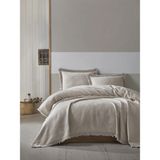 Şaheser Home Collection Grace Jakarlı Yatak Örtüsü Seti, Püskül Kenar Detaylı, %100 Pamuk Jakarlı Kumaş (240×260 Cm) - Bej - 240 x 260 cm
