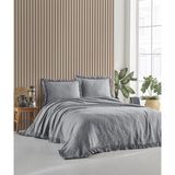 Şaheser Home Collection Ilda Jakarlı Yatak Örtüsü Seti, Fırfırlı Kenar Detaylı, %100 Pamuk Jakarlı Dokuma (240X260 Cm) - Gri - 240 x 260 cm