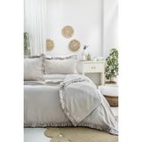 Şaheser Home Collection Marta Jakarlı Yatak Örtüsü Seti, Fırfırlı Kenar Detaylı %100 Pamuk Jakarlı Kumaş, Yumuşak Dokulu - Bej - 240 x 260 cm