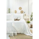 Şaheser Home Collection Marta Jakarlı Yatak Örtüsü Seti, Fırfırlı Kenar Detaylı %100 Pamuk Jakarlı Kumaş, Yumuşak Dokulu - Krem - 240 x 260 cm