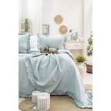 Şaheser Home Collection Marta Jakarlı Yatak Örtüsü Seti, Fırfırlı Kenar Detaylı %100 Pamuk Jakarlı Kumaş, Yumuşak Dokulu - Mint - 240 x 260 cm