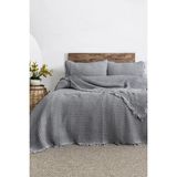 Şaheser Home Collection Norah Jakarlı Waffle Pike Takımı – %100 Pamuk, Çift Kişilik Doğal Dokulu Yatak Örtüsü - Gri