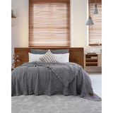 Şaheser Home Collection Oscar Müslin Yatak Örtüsü, %100 Pamuklu Müslin Battaniye, Jakarlı Dokuma, Püsküllü Boho Yatak Örtüsü - Koyu Gri - 240 x 260 cm