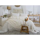 Şaheser Home Collection Pamela Jakarlı Müslin Yatak Örtüsü Seti %100 Pamuk Çift Kişilik - Krem