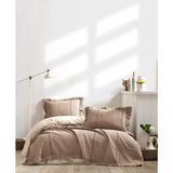 Şaheser Home Collection Tziana Jakarlı Yatak Örtüsü Seti, Fırfır Kenar Detaylı, %100 Pamuk Jakarlı Kumaş (220×240 Cm) - Bej - 220 x 240 cm