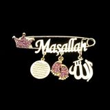 Sahi Aksesuar Maşallah Yazılı Bebek Yaka Iğnesi 31 Kristal Taşlı Altın Sarı Kaplama