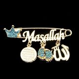 Sahi Aksesuar Maşallah Yazılı Bebek Yaka Iğnesi 38 Mavi Kristal Taşlı Altın Sarı Renk Kaplama
