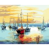 Sahilde Günbatımı Sayılarla Boyama Seti 50x65 cm (Tuvale Gerili)