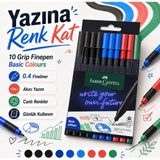 Şahin Faber-Castell 10 Finepen Basic Colours 0.4 mm 3 Siyah, 3 Mavi, 3 Kırmızı Fineliner Renkli Ince Uçlu Keçeli Kalem Seti