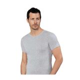 Şahinler Erkek Gri Kısa Kollu V Yaka Ribana Atlet, XL Beden