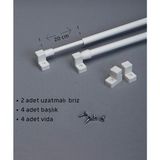 Şahinsoy Perde 30 -50 cm Briz Çubuğu Ayarlanabilir 2 Adet Alüminyum Perde Borusu 4 Adet Başlık - Beyaz - 30 - 50