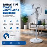 Sahip Ayaklı Vantilatör Fan 45 cm Y:137CM 65W Sp-53 18" Inc 3-Kademe Hız 5-Metal Pervane Kumandalı