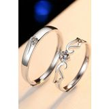 Sahira Jewelry Kadın Kanatlı Tektaş Gümüş Kaplama Ayarlanabilir Çift Alyans Yüzük