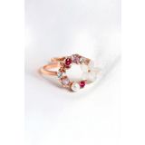 Sahira Jewelry Kadın Rose 14k Altın Kaplama Orkide ve Renkli Taşlı Yüzük
