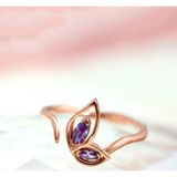 Sahira Jewelry Kadın Rose Gold Lila Taşlı Kanat Motifli Ayarlanabilir Yüzük 14k