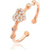 Sahira Jewelry Kalp Motifli Beyaz Taşlı Ayarlanabilir Kadın 14 K Rose Altın Kaplama Yüzük