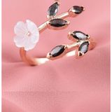 Sahira Jewelry Manolya Çiçeği Siyah Taşlı Ayarlanabilir 14 K Rose Altın Kaplama Kadın Yüzük