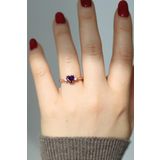 Sahira Jewelry Minimal Kalp Mor Taşlı 14 K Rose Altın Kaplama Kadın Yüzük