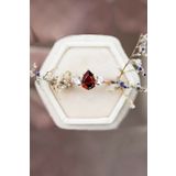 Sahira Jewelry Mistik Topaz Garnet Taşlı Ayarlanabilir 14 K Rose Altın Kaplama Kadın Yüzük