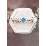 Sahira Jewelry Mistik Topaz Mavi Firuze Taşlı Ayarlanabilir 14 K Rose Altın Kaplama Kadın Yüzük