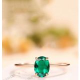 Sahira Jewelry Oval Dişli Model Yeşil Zirkon Taşlı 14 K Rose Altın Kaplama Kadın Yüzük