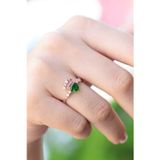 Sahira Jewelry Prenses Tacı Yeşil Taşlı 14k Rose Altın Kaplama Yüzük