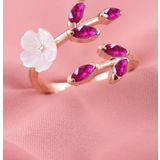 Sahira Jewelry Sedef Çiçeği Fuşya Taşlı Ayarlanabilir 14 K Rose Altın Kaplama Kadın Yüzük