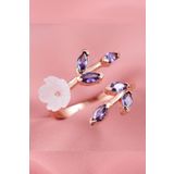 Sahira Jewelry Sedef Çiçeği Mor Taşlı Ayarlanabilir 14 K Rose Altın Kaplama Kadın Yüzük
