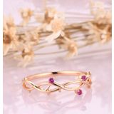 Sahira Jewelry Taşlı Sarmaşık Fuşya Taşlı Dal Model 14 K Rose Altın Kaplama Ayarlanabilir Kadın Yüzük