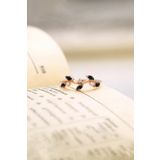 Sahira Jewelry Taşlı Sarmaşık Siyah Taşlı 14 K Rose Altın Kaplama Ayarlanabilir Kadın Yüzük