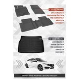 Sahler Honda Civic 2016-2021 Uyumlu 4.5d Premium Havuzlu Oto Paspas ve Liner Marka 3D Bagaj Havuzu - Civic Fc5 - Siyah