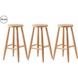 Sahmatra Loft Ahşap Tabure | Mutfak Taburesi | Bar Taburesi | Ham Ahşap | 70 cm | Yuvarlak Oturma Alanı 2li - 3lü
