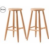 Sahmatra Loft Ahşap Tabure | Mutfak Taburesi | Bar Taburesi | Ham Ahşap | 70 cm | Yuvarlak Oturma Alanı 2li