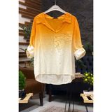 Sahnemoda Batik Desen Yakalı Yarım Düğmeli Gömlek - Oranj - S - M
