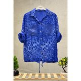 Sahnemoda Batik Leopar Desen Pul Detaylı Vual Gömlek - Saks - Standart