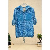Sahnemoda Batik Leopar Desen Pul Detaylı Vual Gömlek - Standart - Turkuaz