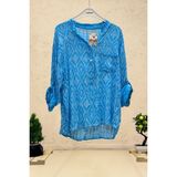 Sahnemoda Yeni Çini Desen Hakim Yaka Keten Gömlek - Standart - Turkuaz
