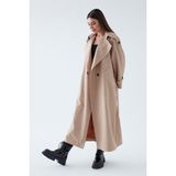 Sahra Çeyiz Nakış SahraAfra Creed Kadın Oversize Astarlı Trençkot - Camel - 40