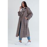 Sahra Çeyiz Nakış SahraAfra Creed Kadın Oversize Astarlı Trençkot - Desenli - 36
