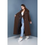 Sahra Çeyiz Nakış SahraAfra Creed Kadın Oversize Astarlı Trençkot - Kahverengi - 36