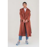 Sahra Çeyiz Nakış SahraAfra Creed Kadın Oversize Astarlı Trençkot - Kiremit - 36
