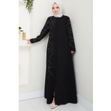 Sahra Taşlı Büyük Beden Ferace Siyah HM2712
