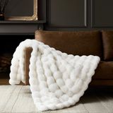 Sahte Tavşan Kürk Vizon Peluş Atma Battaniye(Ivory,Throw (50" x 60")) | Çok Renkli Çoklu Boyutlar, Kanepe Çekyat için 950 GSM