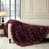 Sahte Tavşan Kürk Vizon Peluş Atma Battaniye(Solid - Burgundy,Twin (60" x 80"))
