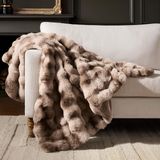Sahte Tavşan Kürk Vizon Peluş Atma Battaniye(Tie-dye Brown,Queen (90" x 90"))