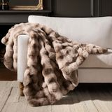 Sahte Tavşan Kürk Vizon Peluş Atma Battaniye(Tie-dye Brown,Throw (50" x 60"))